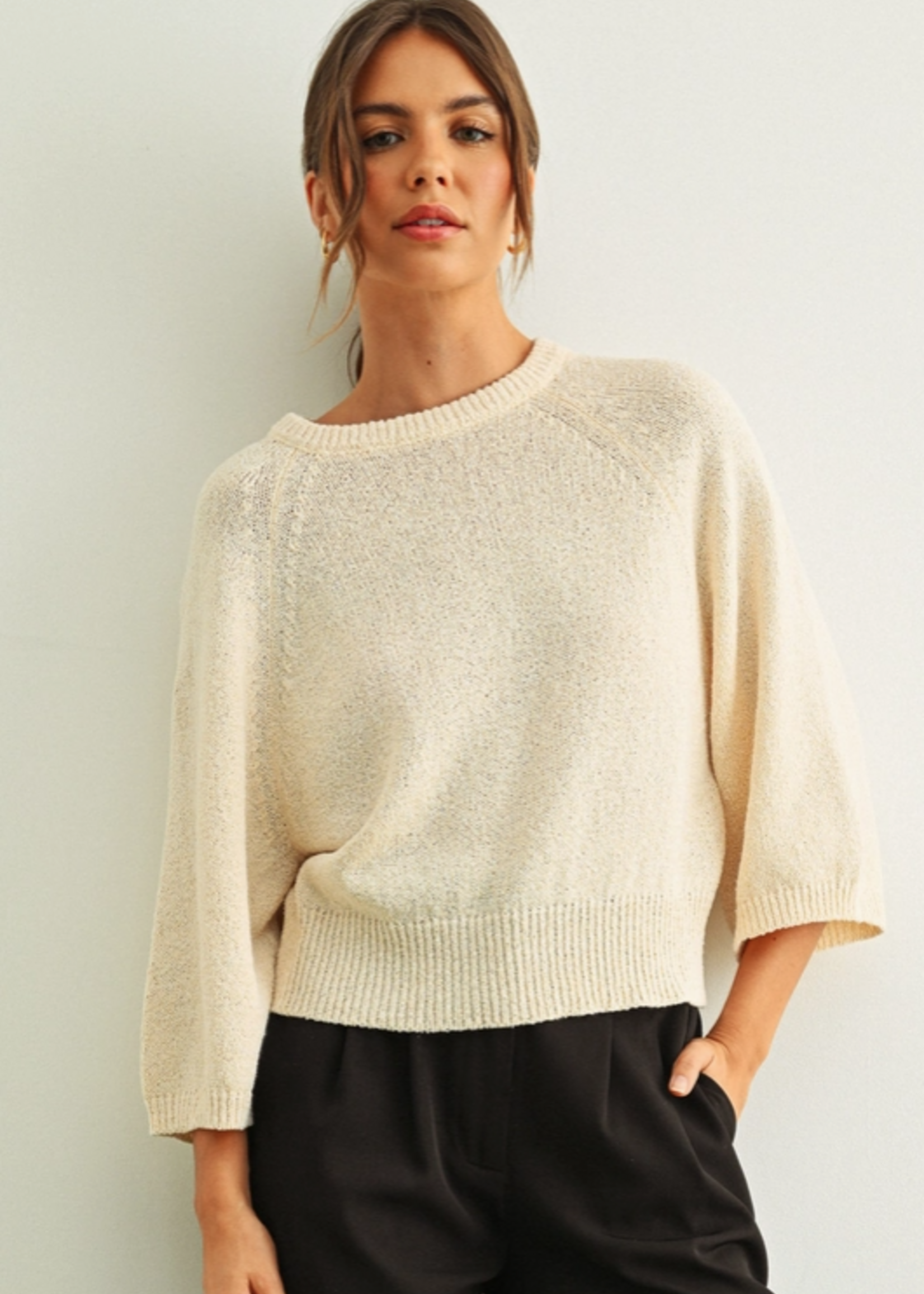 Round Neck 3/4 Sleeve Knitted Top