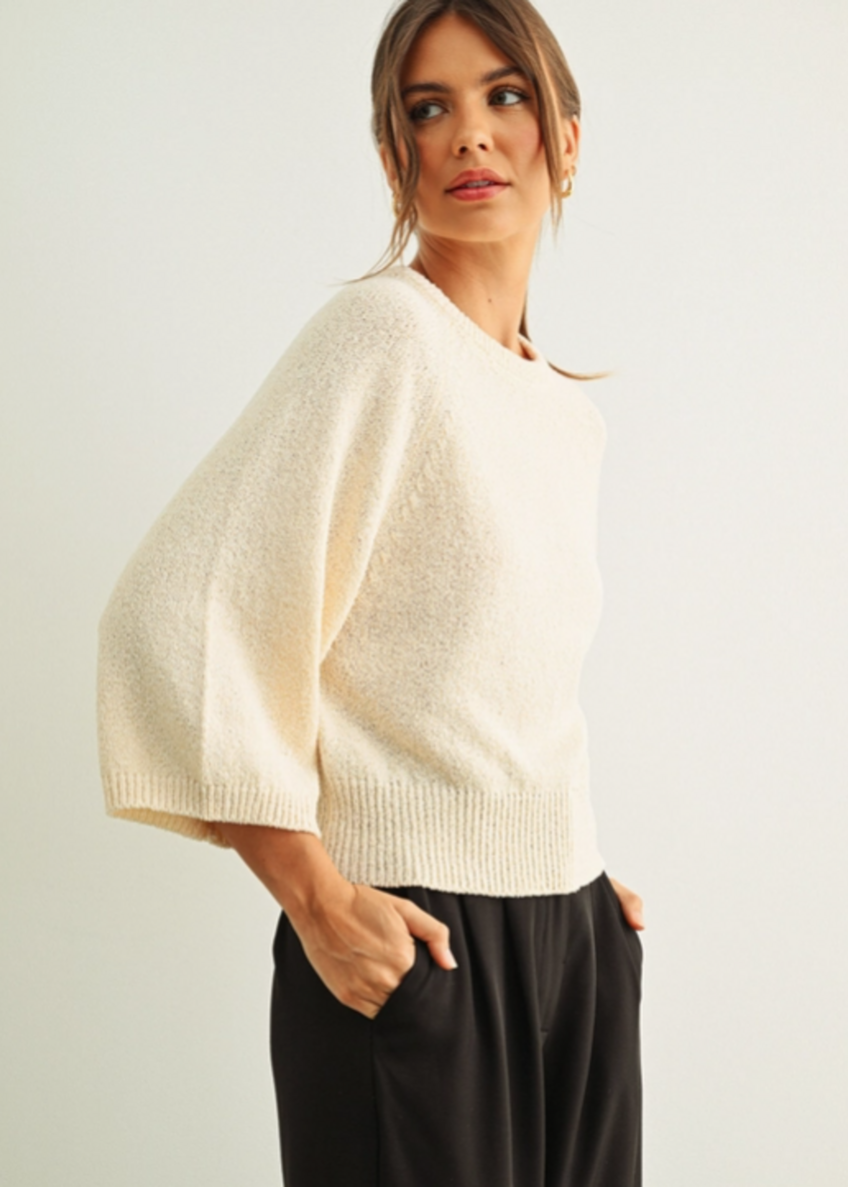 Round Neck 3/4 Sleeve Knitted Top
