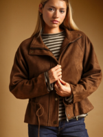 Suede Button Front High Collar Jacket
