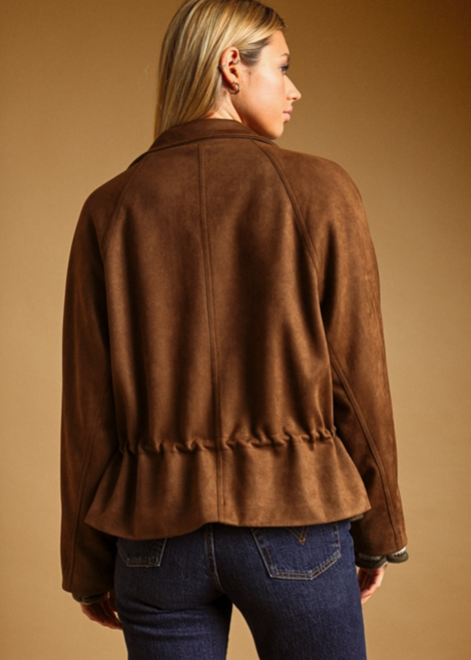 Suede Button Front High Collar Jacket