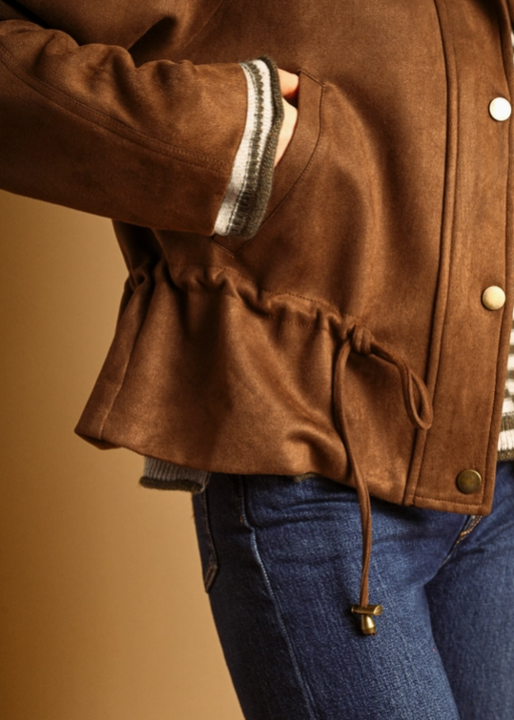 Suede Button Front High Collar Jacket