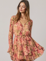 Floral Chiffon Pleated Long Sleeve Romper