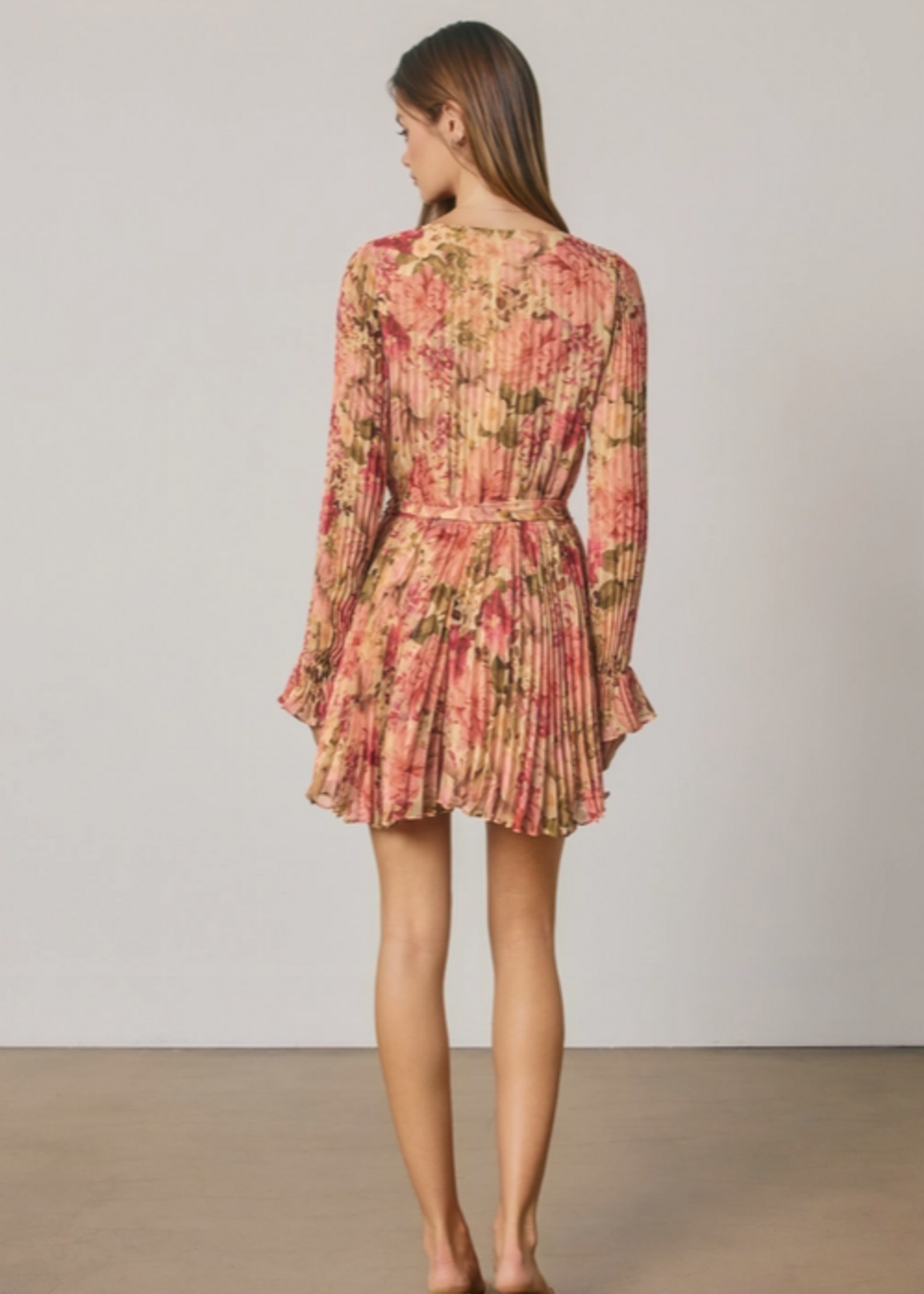 Floral Chiffon Pleated Long Sleeve Romper
