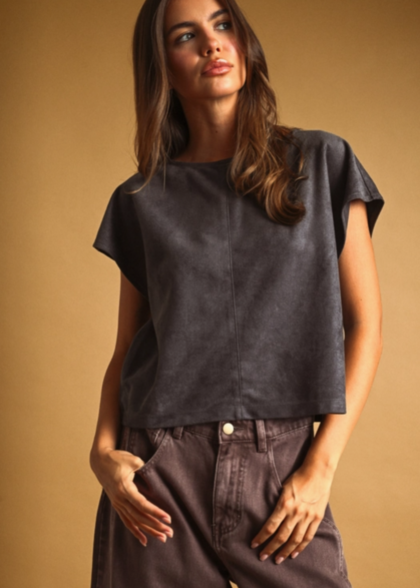 Suede Crop Top Grey