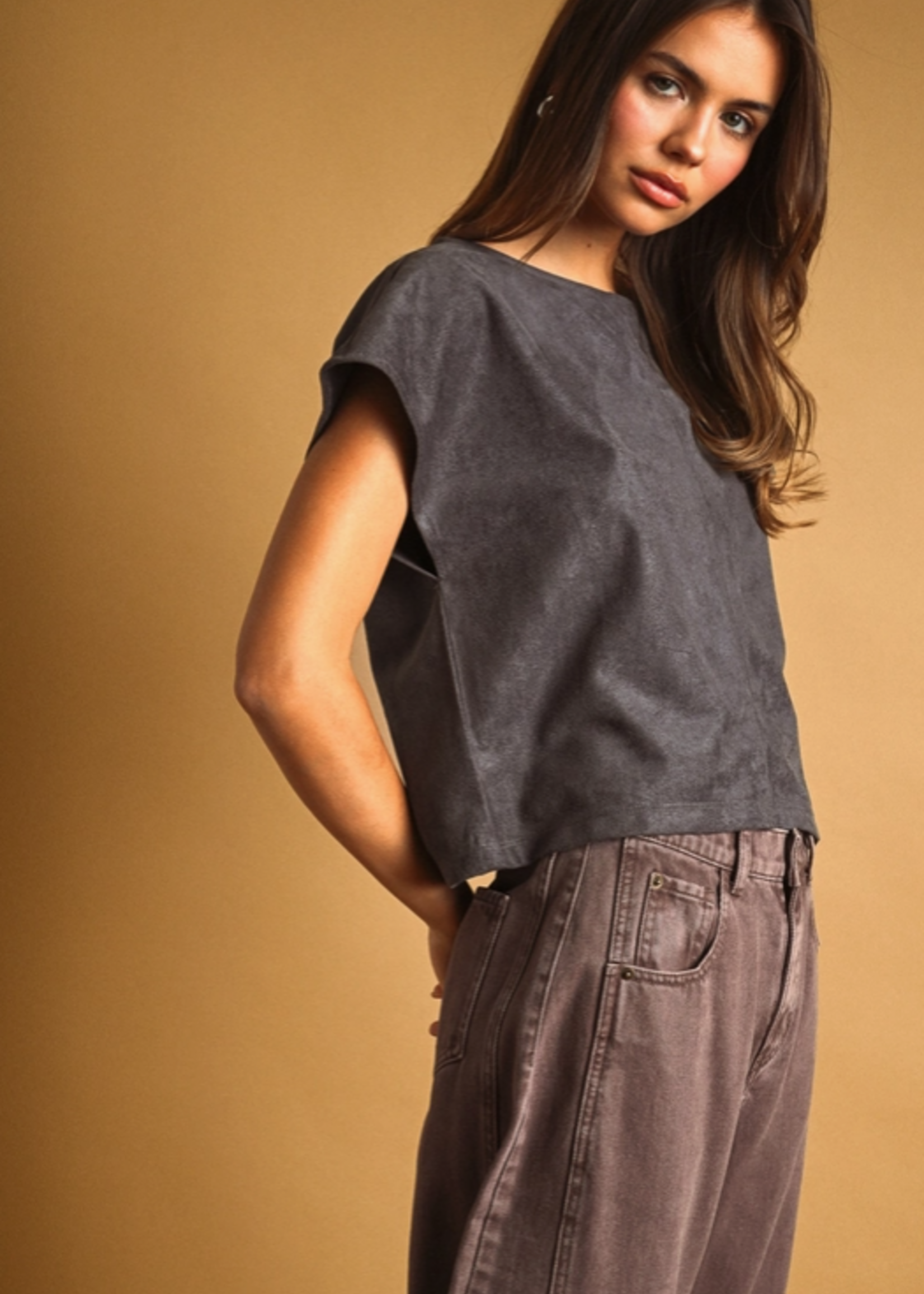Suede Crop Top Grey