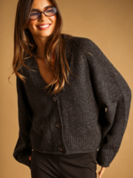 V-Neck Button Front Sweater Cardigan Charcoal
