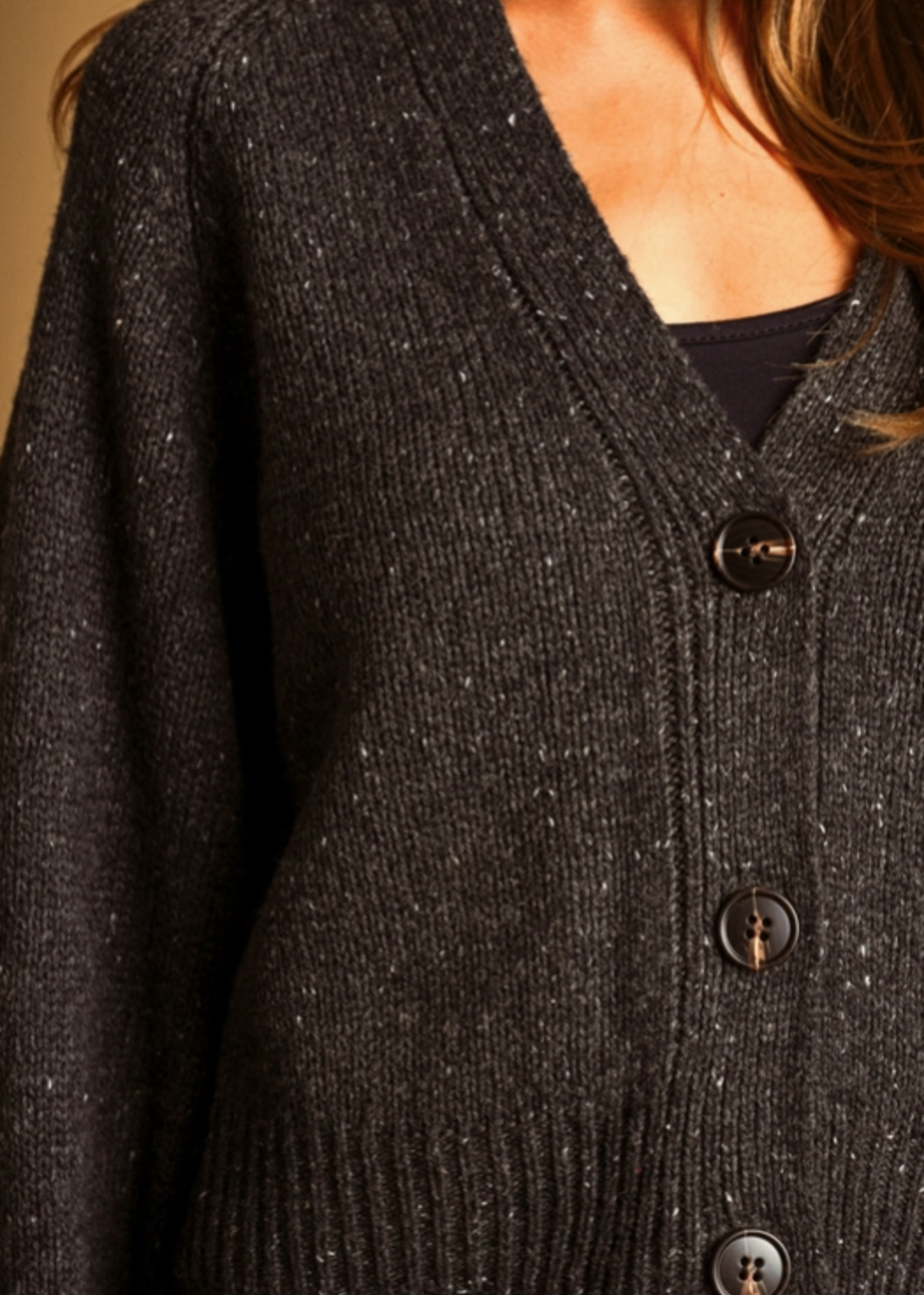 V-Neck Button Front Sweater Cardigan Charcoal