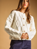 Button Front Cable Knit Cardigan Cream