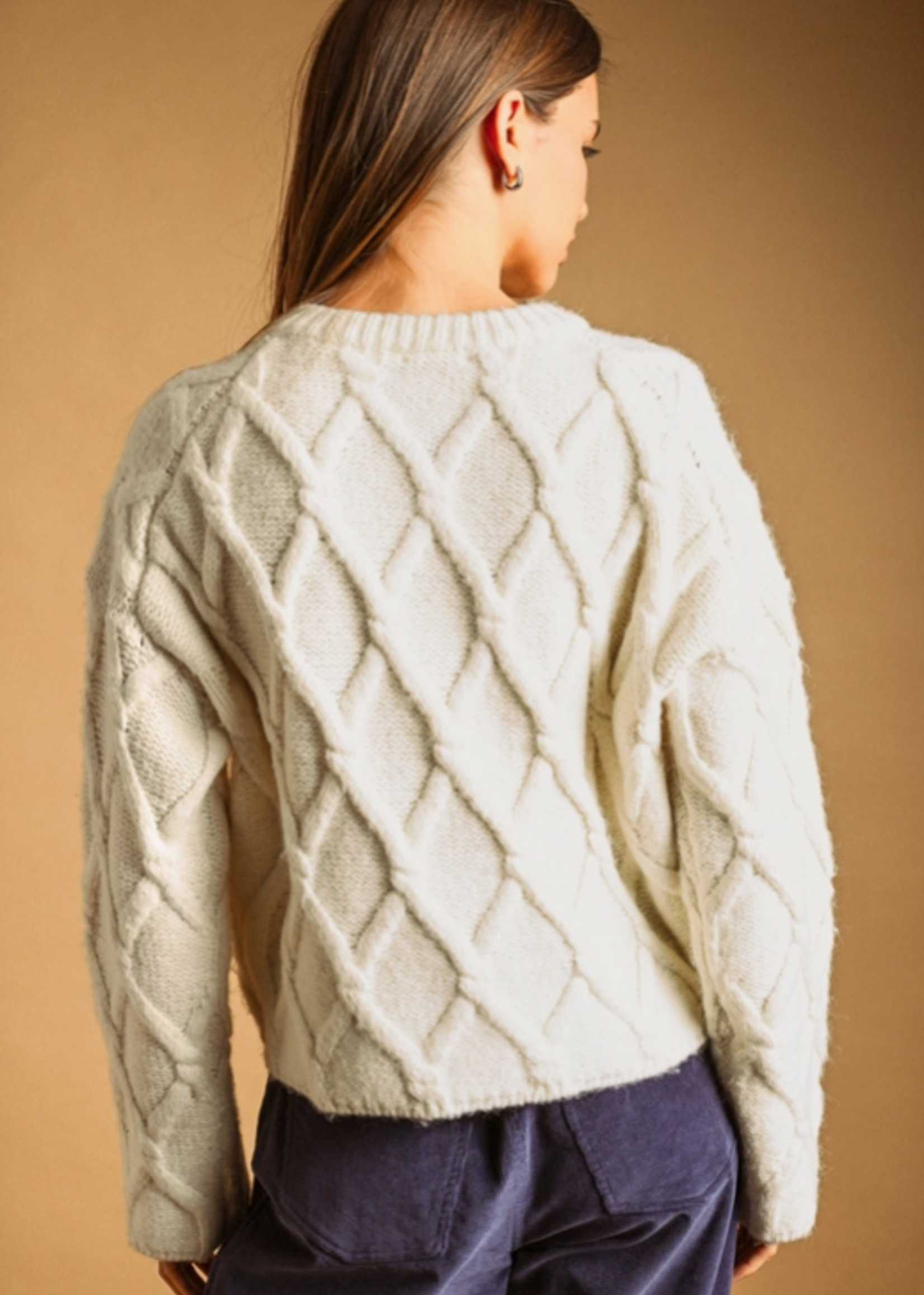 Button Front Cable Knit Cardigan Cream