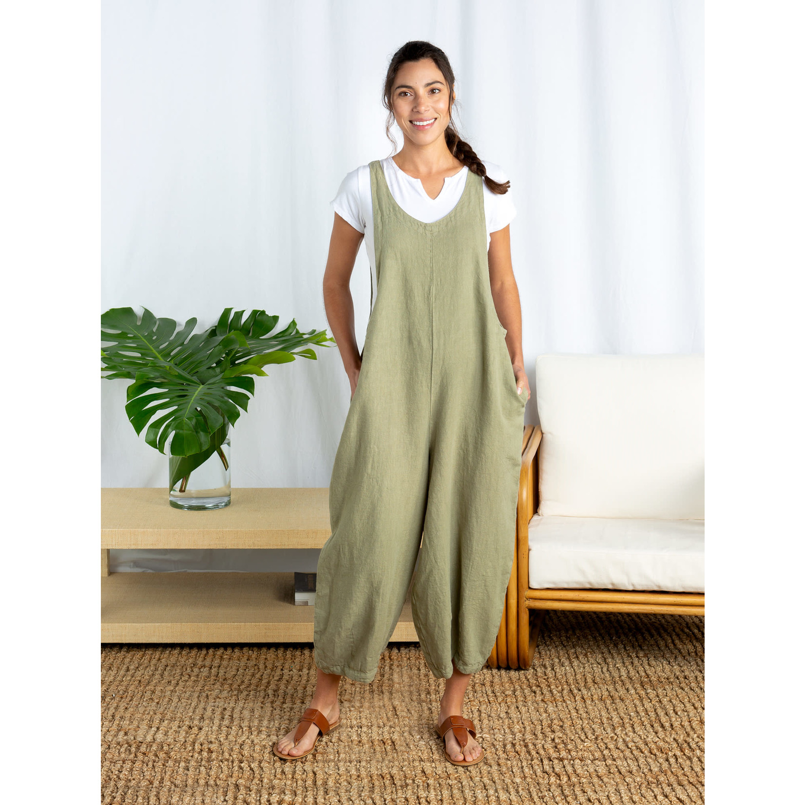 CUT LOOSE OVERALLS NATURAL LINEN