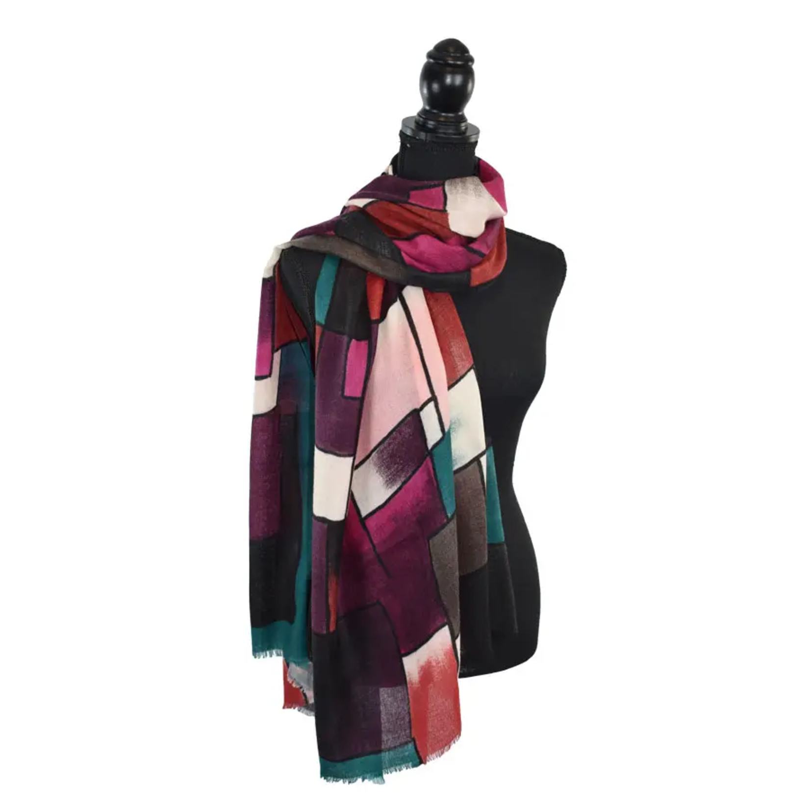 DUPATTA DESIGNS VICTOR HANDPAINTED COLORBLOCK SCARF RED