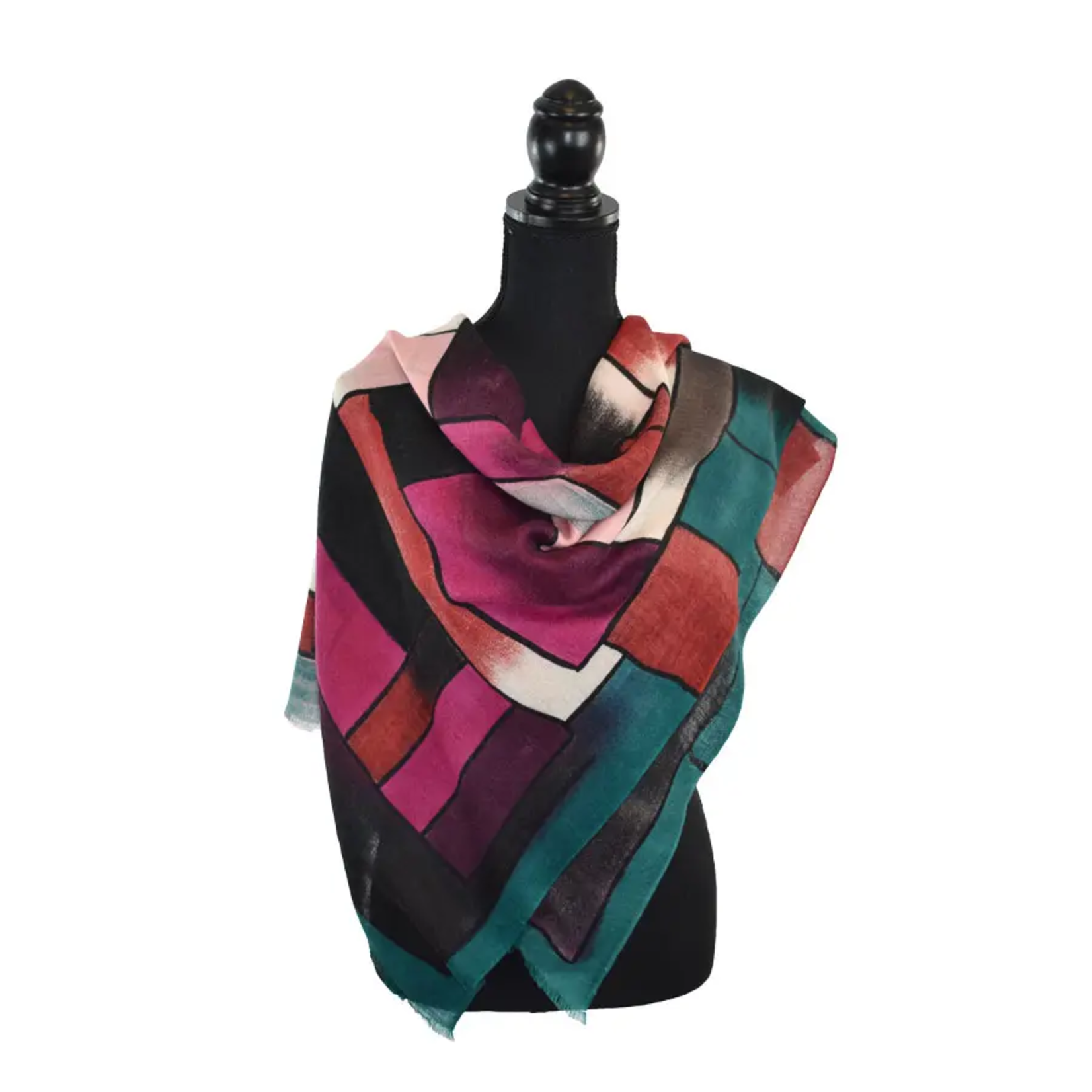 DUPATTA DESIGNS VICTOR HANDPAINTED COLORBLOCK SCARF RED