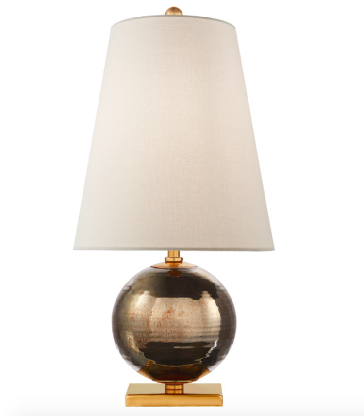 Corbin Mini Accent Lamp in Black Pearl with Cream Linen Shade