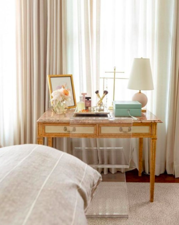 Corbin Mini Accent Lamp in Black Pearl with Cream Linen Shade