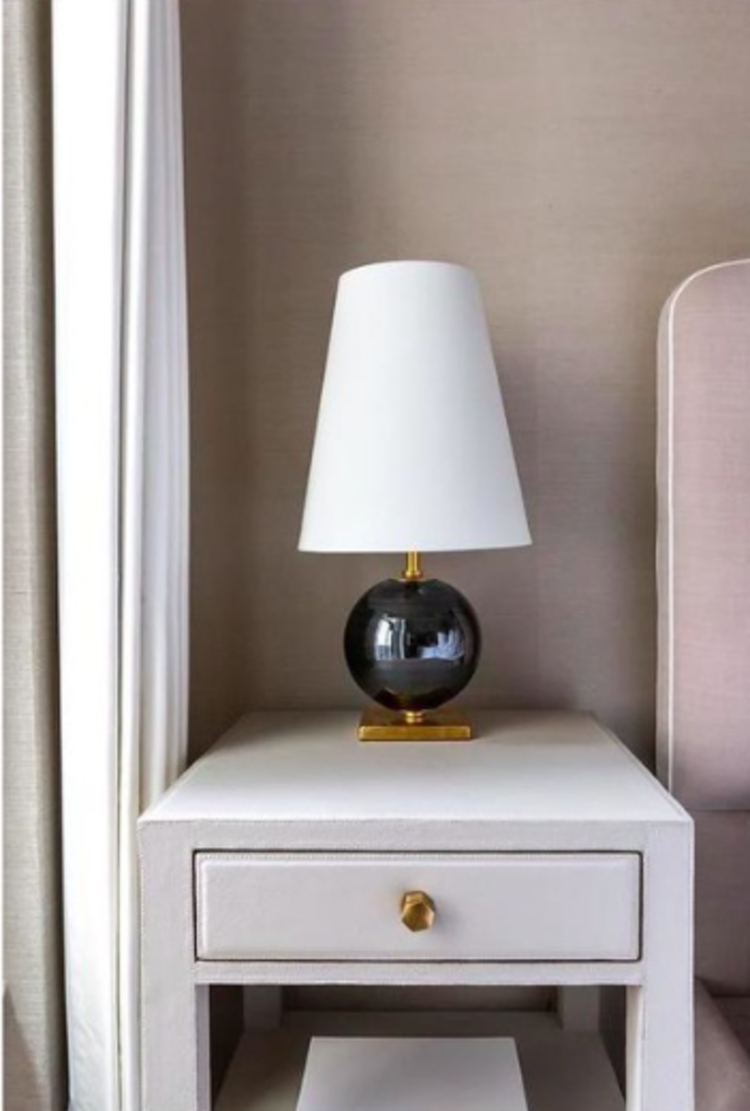 Corbin Mini Accent Lamp in Black Pearl with Cream Linen Shade
