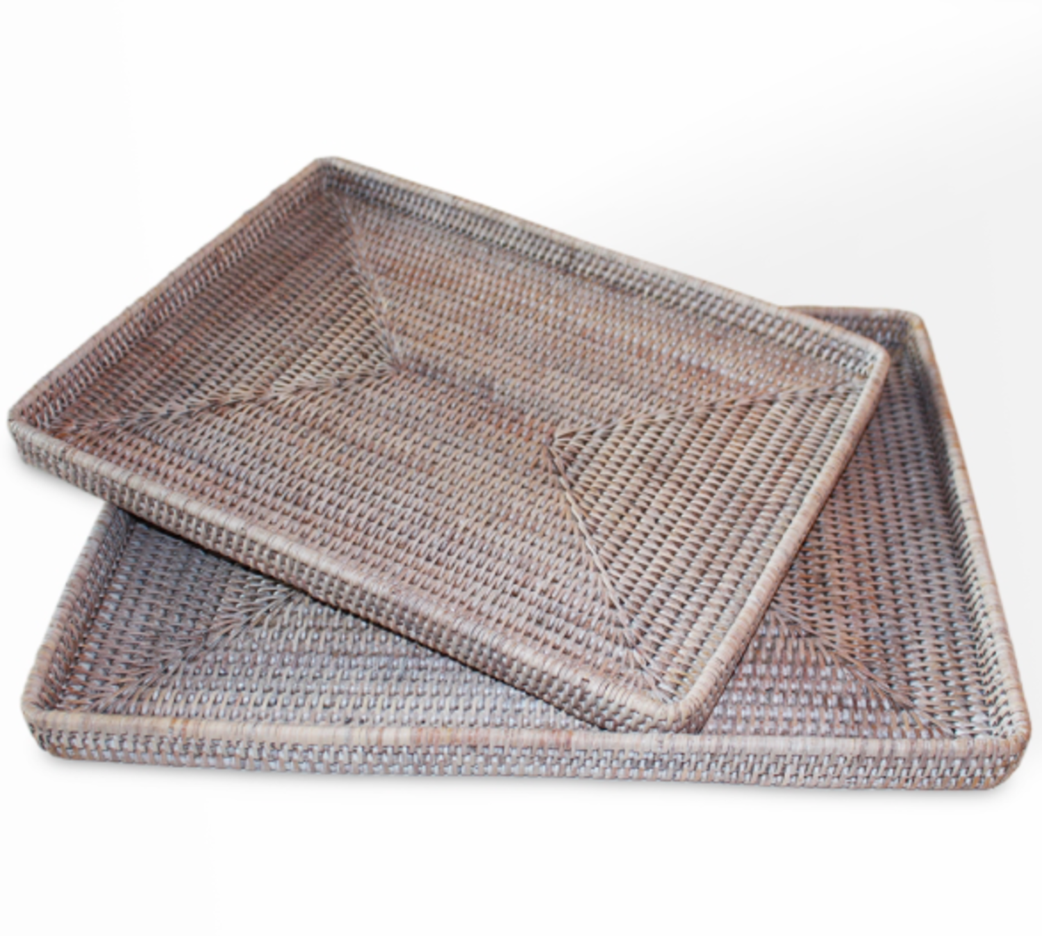 Shallow Rattan Rectangular Tray in White wash large Gild Co
