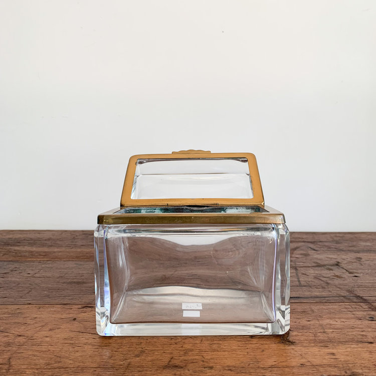 Antique Vintage French Crystal Box with brass fittings