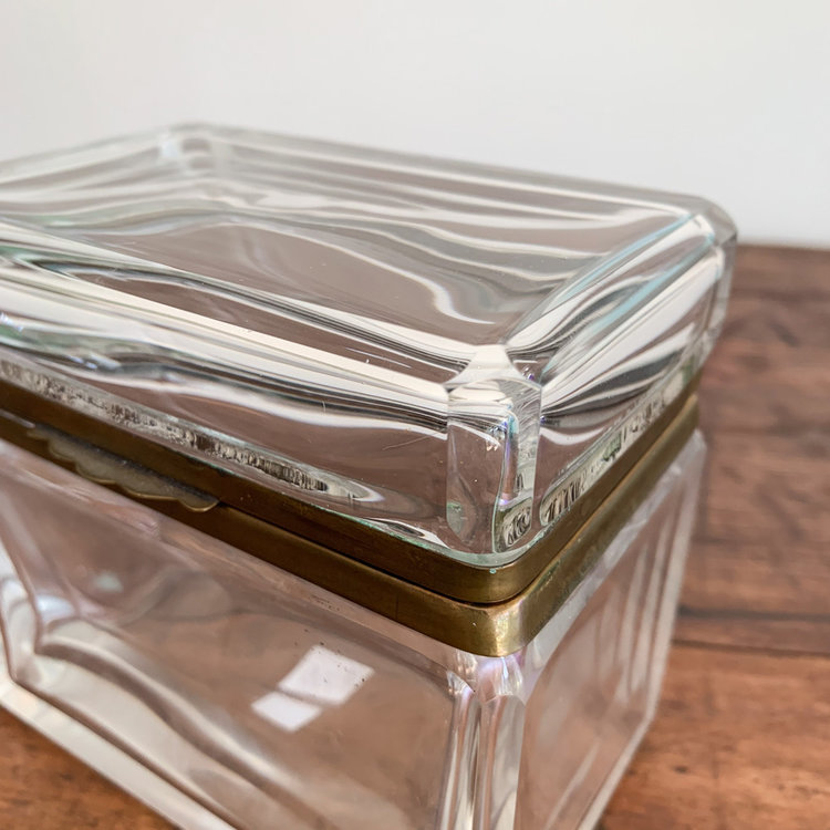 Antique Vintage French Crystal Box with brass fittings