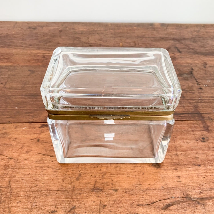 Antique Vintage French Crystal Box with brass fittings