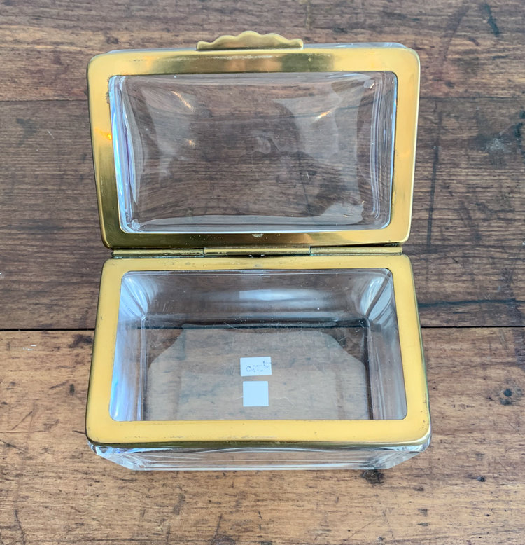 Antique Vintage French Crystal Box with brass fittings