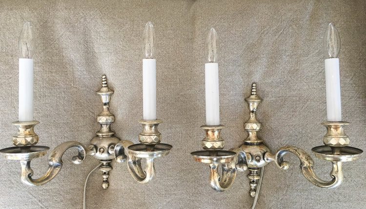 Antique French Silver Wall Sconce (2 available) - antique lighting