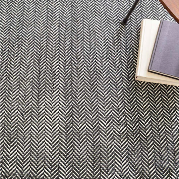 Herringbone Black Woven Cotton Rug