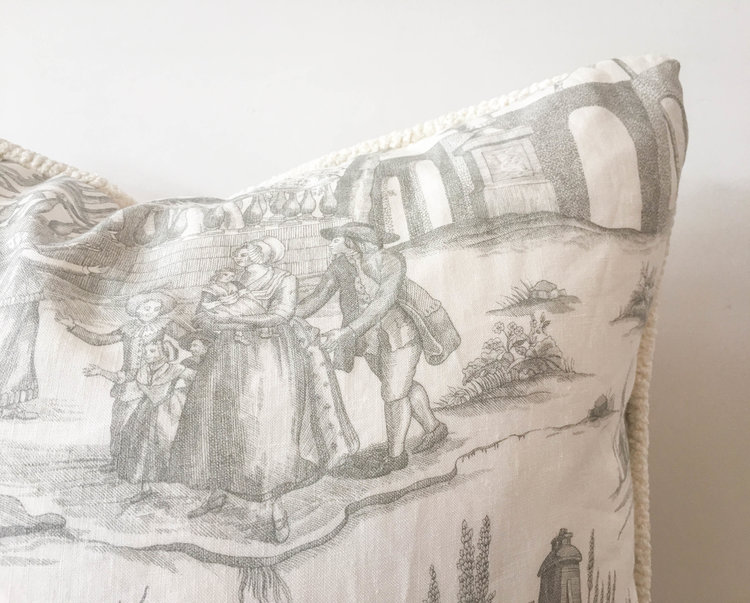 Siena Toile Pillow with Chenille Fringe