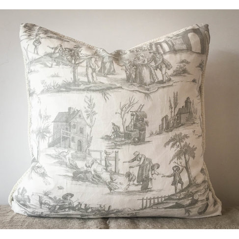 Schumacher Siena Toile w Chenille Fringe Cushion