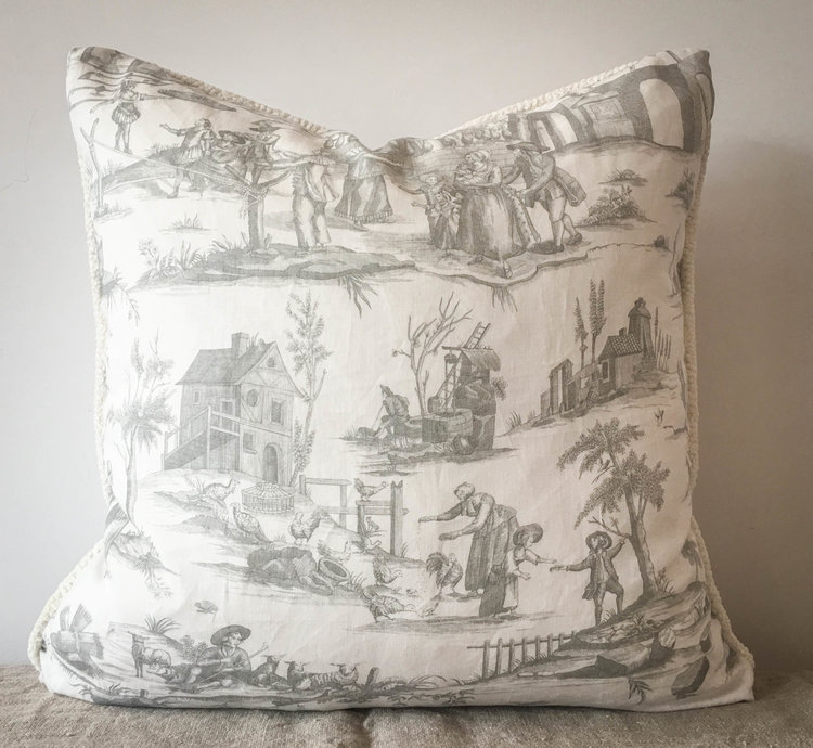 Siena Toile Pillow with Chenille Fringe