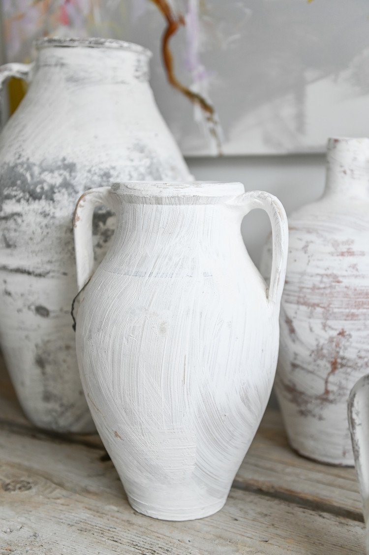 Medium Antique White-Wash Olive Pot from Hungary