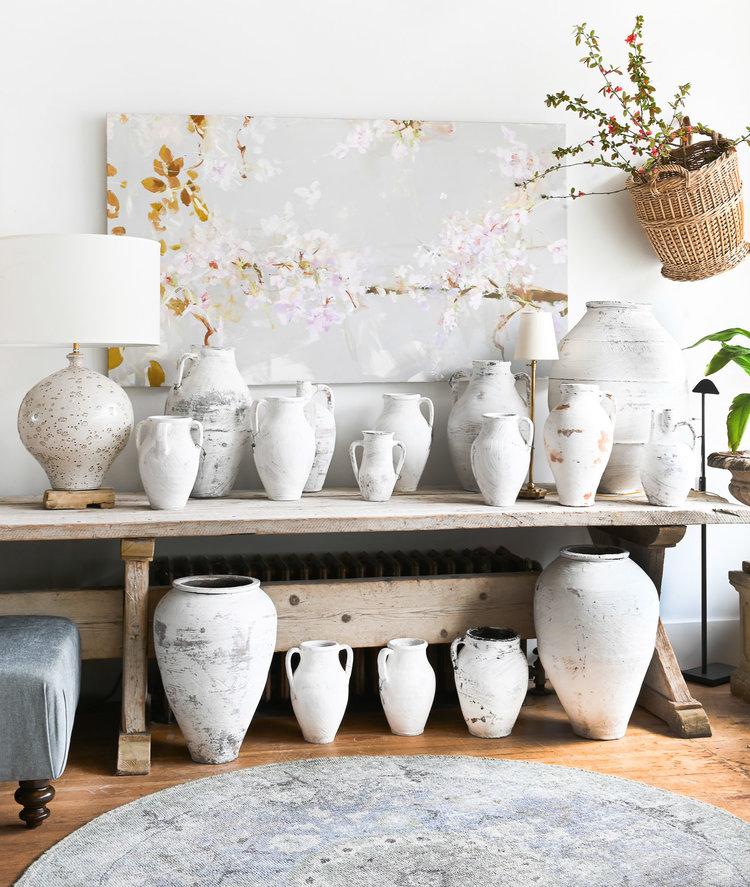 Medium Antique White-Wash Olive Pot