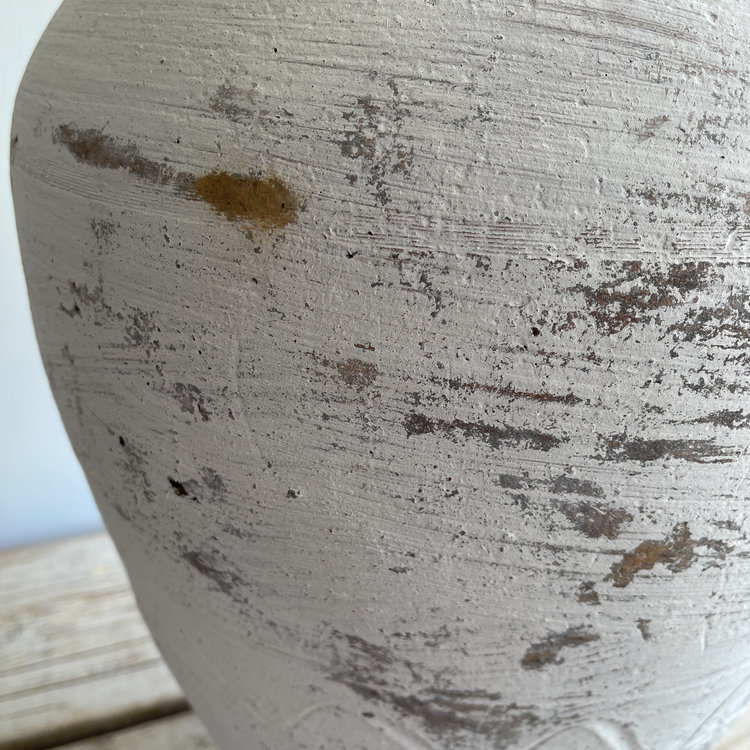 Antique Antique White-Wash Olive Pot Large