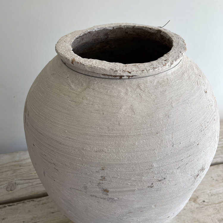 Antique Antique White-Wash Olive Pot Large