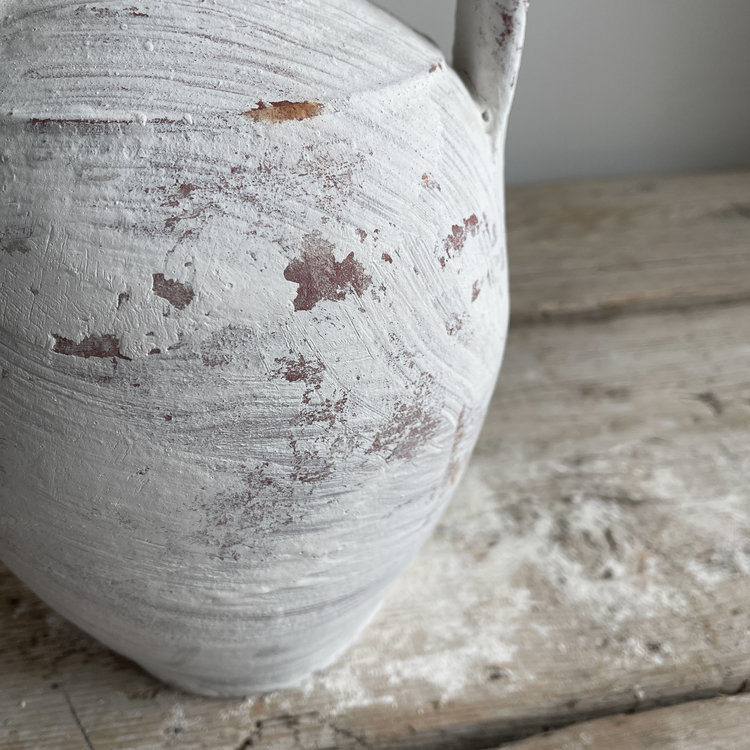 Antique White-Wash Olive Pot Medium with 1 handle