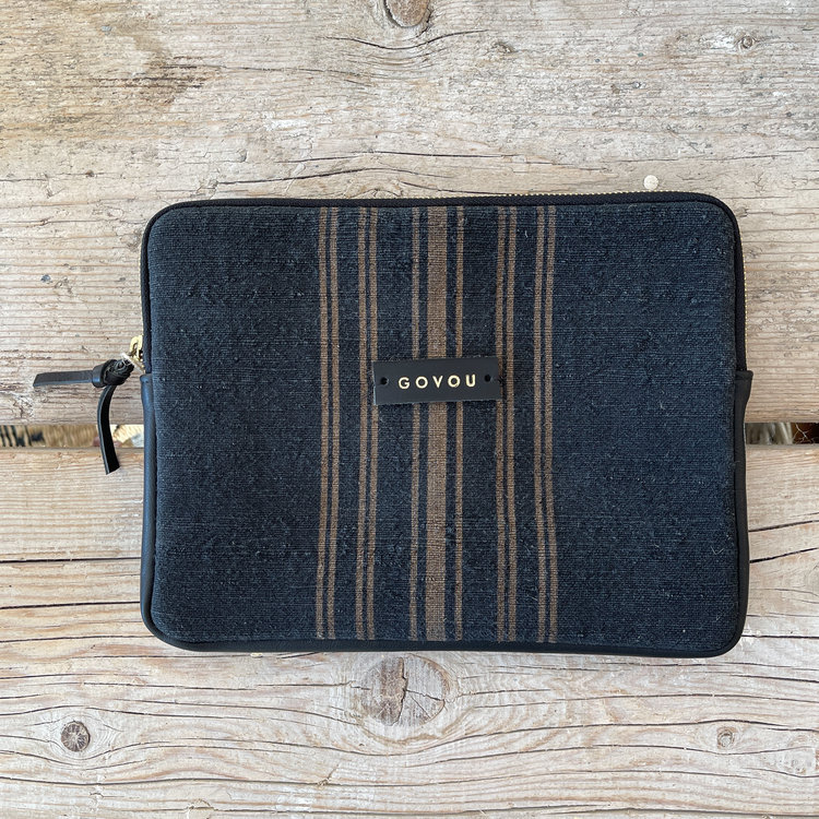 Antique Linen & Leather Clutch or Tech Sleeve