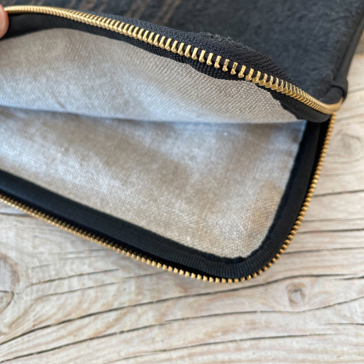 Antique Linen & Leather Clutch or Tech Sleeve