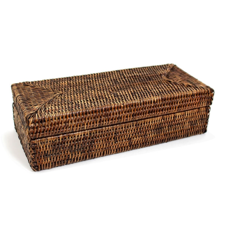 Rattan Rectangular Long Box with Lid - Antique Brown