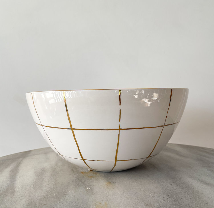 Jill Rosenwald Super Bowl in gold- windowpane