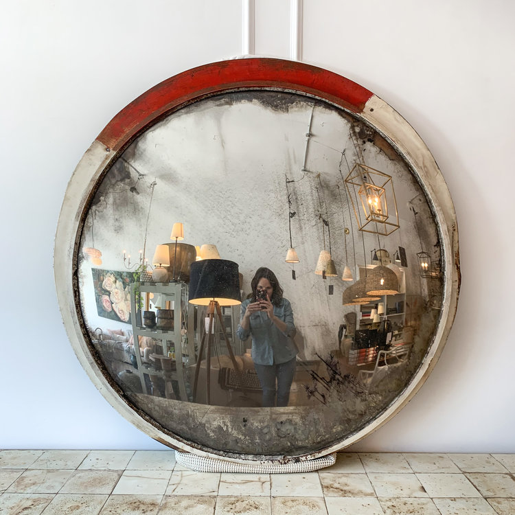 Vintage French Convex Traffic Mirror