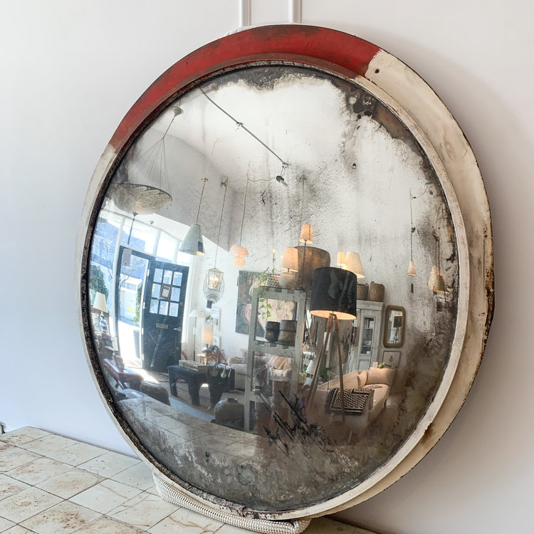 Vintage French Convex Traffic Mirror