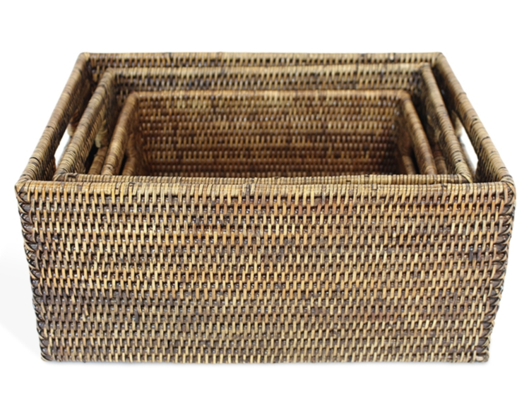 Rectangle Rattan Baskets in Antique Brown