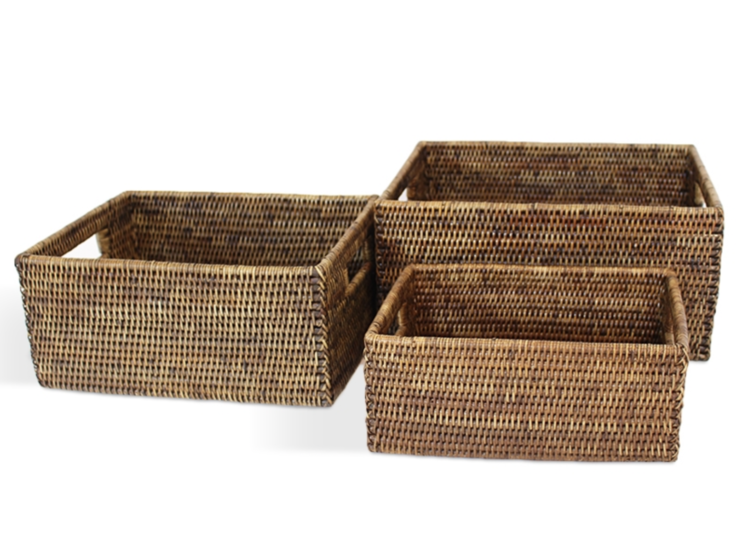 Rectangle Rattan Baskets in Antique Brown