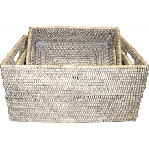 Rectangle Rattan Baskets in White-Wash