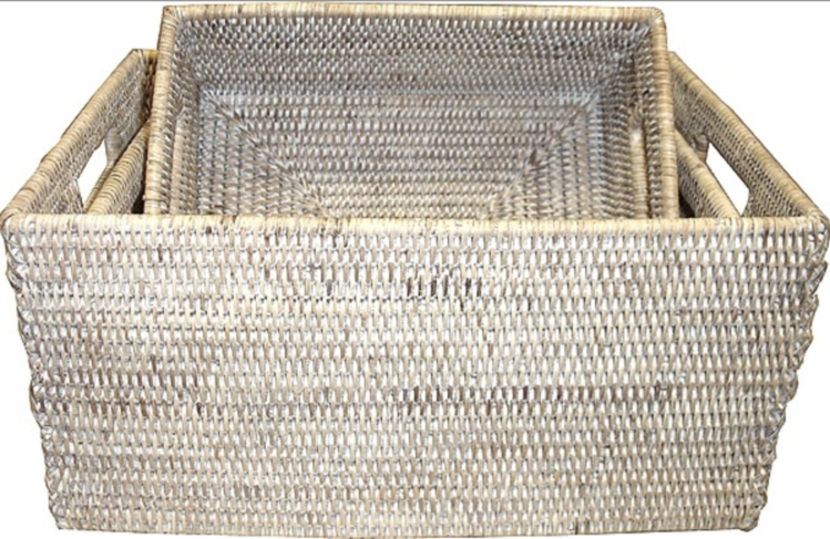 Rectangle Rattan Baskets in White-Wash