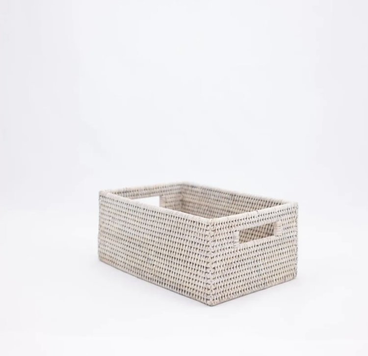 Rectangle Rattan Baskets in White-Wash