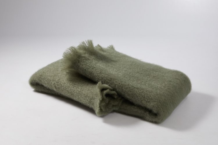 Mohair Throw Blanket in Olive by Mantas Ezcaray