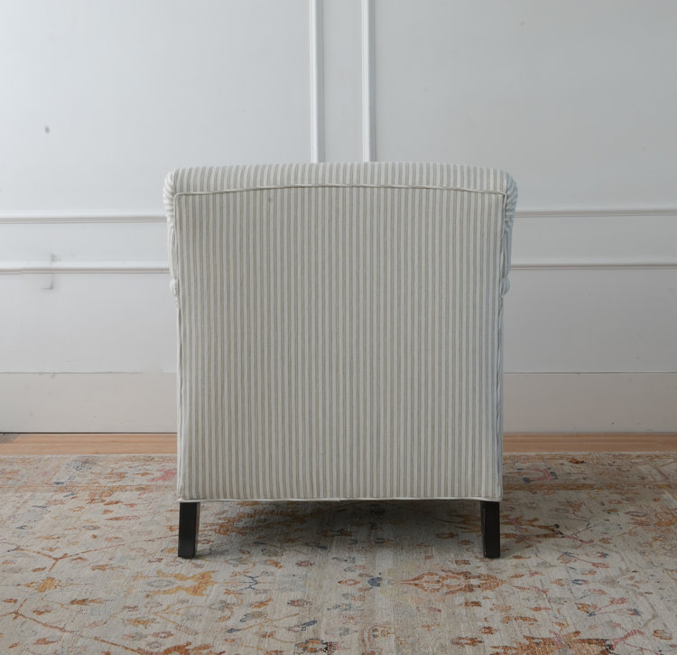 Cotswolds Chair & Footstool in Linen Ticking Stripe