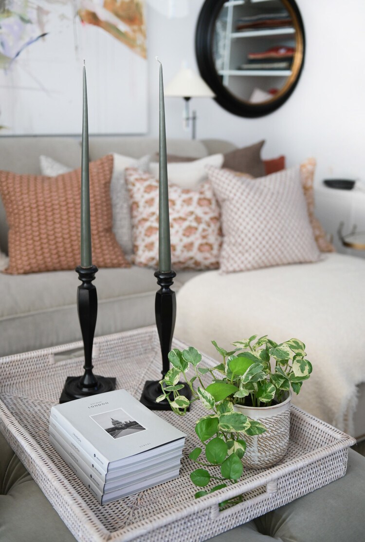 Matahari Home Extra-Large Rectangular Shallow Rattan Tray in White Wash