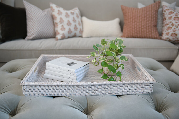 Matahari Home Extra-Large Rectangular Shallow Rattan Tray in White Wash