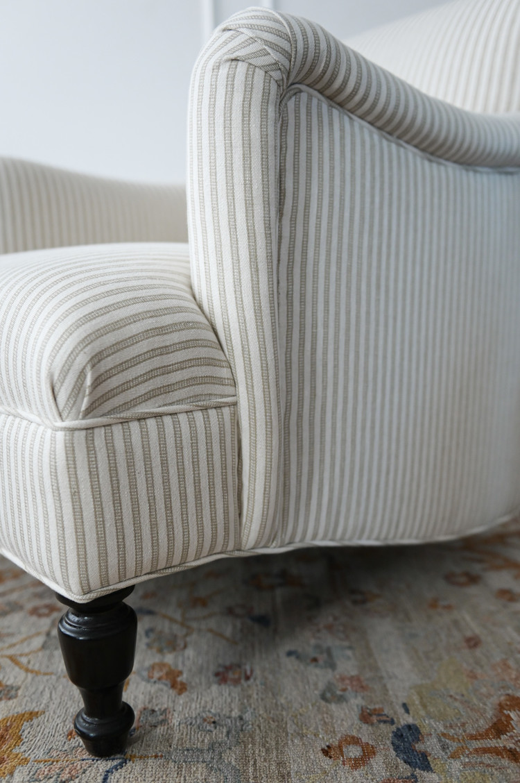 Cotswolds Chair & Footstool in Linen Ticking Stripe
